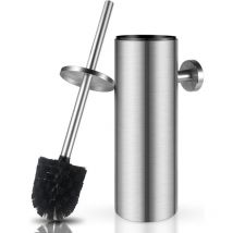 Brosse wc, brosse wc en acier inoxydable, brosse wc avec protection anti-éclaboussures incluse, tête de brosse remplaçable, dimensions 8 x 8 x 39 cm