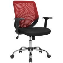 Bürostuhl Albany, Mesh Chefsessel mit Armlehnen, Ergonomischer Bürositz, Cm 60x54h90/98, Schwarz und Rot