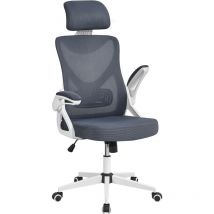 Bürostuhl Ergonomisch, Schreibtischstuhl mit Hochklappbaren Armlehnen, Drehstuhl mit Rückenlehne und Verstellbarer Kopfstütze, bis 136 kg Belastbar
