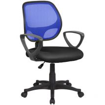 Bürostuhl Geraldton, Mesh-Arbeitsstuhl mit Armlehnen, Ergonomischer Bürositz, Cm 56x57h88/100, Schwarz und Blau