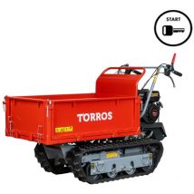 Torros - Brouette motorisée essence à chenilles surélevées et benne plateau basculante à ridelles 600KG 6,5CH 4 vitesses démarrage électrique MRP600HE