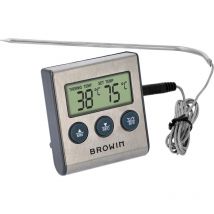 Browin - 185609 - Termometro per alimenti con sonda in acciaio inox, lunghezza 1,5 m, temperatura 0-250°C, termometro per cottura e grill con timer e