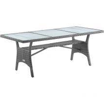 Table de jardin polyrotin 190x90x74 cm plaque en verre de sécurité avec compartiment réglable résistant aux intempéries Gris
