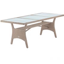 Table de jardin polyrotin 190x90x74 cm plaque en verre de sécurité avec compartiment réglable résistant aux intempéries Crème