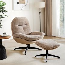 Warmiehomy - Brown Chenille Lounge Chair with Footstool