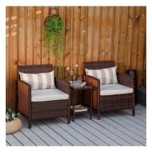 Brown Rattan Loveseat Patio Furniture Set Garden Conversation 2 Chair Table