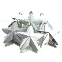 Bruchfeste Weihnachtsanhänger Stern Silberfarben Ø 7,5 cm aus Kunststoff - 6er Set