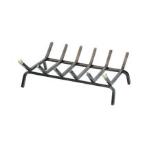 Brucialegna rettangolare a 6 barre per camino in ferro battuto verniciato nero con pomoli ottone cm 46x35x16
