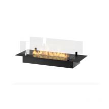 Sololed - Bruciatore Inserto a Bioetanolo 80cm in Inox nero da incasso o appoggio da 1,2 lt con vetri inclusi