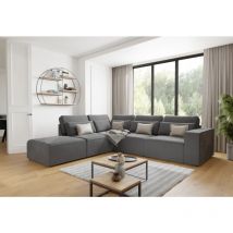 S-style Möbel - Brunchild - Modulare Ecksofa in Grau Samt-Stoff mit Rücken und Lendenkissen