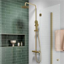 Gravity Bathrooms - Brushed Brass Overhead Thermostatic Rigid Riser Shower Kit