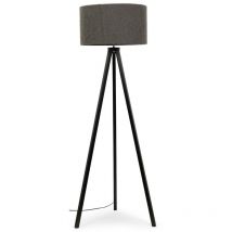 Valuelights - Black Wood Floor Lamp Large Tripod Wooden Light Boucle Lampshade Living Room - Charcoal - No Bulb