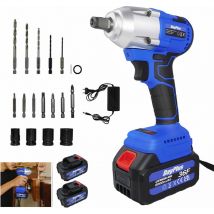 Dayplus - Brushless 2 batterie impact tournevis, outil électrique 21v avec 16 bits, 420nm batterie bits, avant, rotation inverse, 4 Manchons, 5 bits,