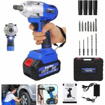 Dayplus - Brushless Battery impact driver, couple de remplacement de pneu 420nm, 21v 1 / 2 'clé carrée, batterie 6,0 ah. Charge rapide, avant,