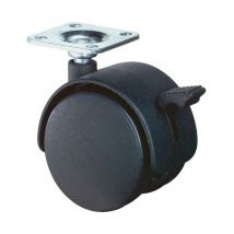 Kunststoffdoppelrolle mit Feststeller Rad-Ø 40 mm Tragfähigkeit 30 kg mit Anschraubplatte Polyamid schwarz ral 9005