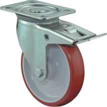Rueda giratoria D.80mm Trgf.125kg con Festst.PU 104x80mm rojo BS ROLLEN