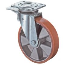 Roulette orientable avec frein avec frein D. de la roue 200 mm cap. charge 300 kg avec plaque à visser roulement à billes bandage en polyuréthane