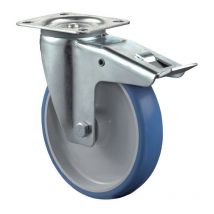 Rouleau de renvoi D. de la roue 125 mm cap. charge 150 kg avec blocage total polyuréthane 104x80mm bleu