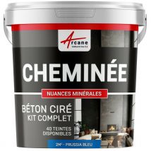 Arcane Industries - Béton Ciré Cheminée, Kit avec primaire et vernis - 2 m² (en 2 couches) Bleu Prusse