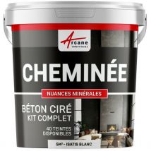 Arcane Industries - Béton Ciré Cheminée, Kit avec primaire et vernis - 5 m² (en 2 couches) Isatis Blanc