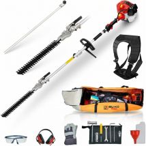 52cc Long Reach Petrol Hedge Trimmer and 75cm Extension Pole w/Toolbag for Convenient Storage, Precision Trimming for Tall Hedges & Bushes, Easy to