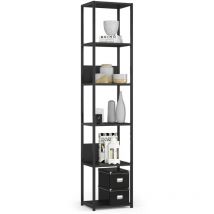 Akord - Bücherregal Metallregal mit Ebenen aus Holzwerkstoff Schwarz Breite 40 cm 6 Ebenen B40 x H192 x T32 cm