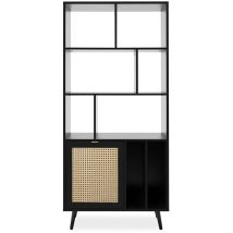 Calicosy - Schwarzes Bücherregal Vienna20a Mit Fronten In Korbgeflechtoptik