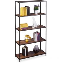 Relaxdays Bücherregal Vintage 5 Ablagen, industrial, Büro, Wohnzimmer, Standregal in HBT 150x77x33 cm, Holzoptik/schwarz