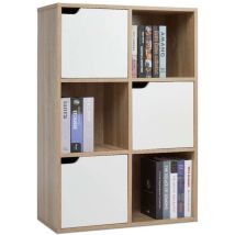 Meerveil Bücherschrank, Vielschichtiges Aufbewahrungsregal Für Bücher Und Dvds, Sechs Fächer Mit 3 Türen, Standregal, Hellbraun