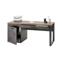 Bürotisch mit PC-Arbeitsplatz Industriestil mit 1 Tür und 2 Schubladen Eiche und Schwarz 170 cm -Schreibtisch