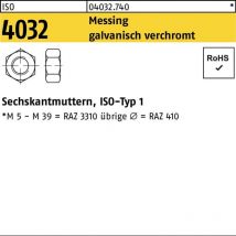 Sechskantmutter iso 4032 m 6 x 1 Messing galvanisch verchromt 100 Stk
