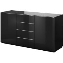 Meublorama - Bufé de 160cm con 2 puertas y 4 cajones colección zante. Color negro brillante con purpurina.