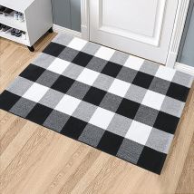 Ymyny - Buffalo Plaid Paillasson Tapis d'extérieur avec paillasson classique lavable à carreaux noirs et blancs 23 x 35 pouces