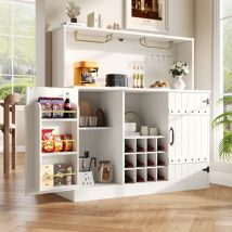 Okwish - Buffet (120 x 40 x 120 cm), design minimaliste moderne, grain de bois élégant, casier à verres à vin, rangement multicouche, blanc élégant