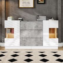 Tanant - Buffet 140 cm avec 2 portes et 3 tiroirs, éclairage d'ambiance, aspect marbre et finition brillante, convient pour salon, cuisine, Buffet de