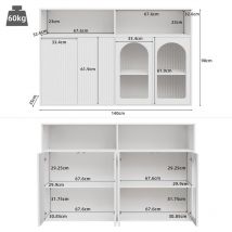 Aiducho - Buffet 140 x 35 x 90 cm avec Portes vitrées avec lumière led, Armoire en Bois sur Pied, Salon Cuisine Armoire en Bois Domestique, Blanc