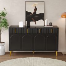 Fortuna Lai - Buffet 140x37.8x82cm - avec 4 portes, 4 tiroirs, poignées et pieds dorés - stratifié amovible - Noir