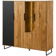 Buffet 142x43x145 en bois de chêne sauvage avec porte vitrée huilé naturel lindau 117