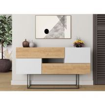 Abitare - Buffet 145x82 h cm chêne clair et blanc mat avec deux portes et deux tiroirs - Frosolone