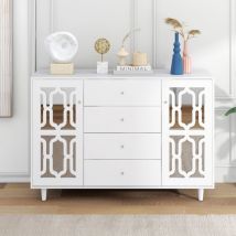 Eifson - Buffet 147x40x102 cm avec deux portes miroir, quatre grands tiroirs, poignées en cristal, stratifié amovible, adapté au salon et à la salle