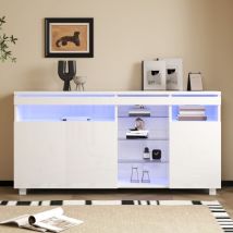 Dans Les Nuages - Buffet 155 cm, rectangulaire, avec led, 3 portes, rangement, étagères ajustables en verre, brillance, moderne, meubles de salon en