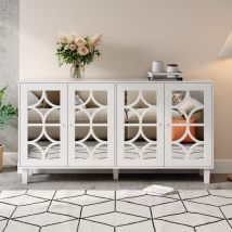 Eifson - Buffet 160 cm, avec quatre portes miroir, stratifié amovible, poignées en cristal, adapté au salon et à la salle à manger, 160x40x85 cm