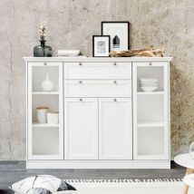 Buffet 160x120H cm avec vitrine et tiroirs blanc - Landwood