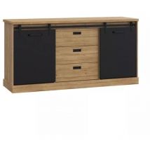 Meubletmoi - Buffet 174 cm 2 portes coulissantes 3 tiroirs décor chêne noir - farm