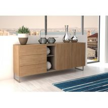 Abitare - Buffet 175x74 cm chêne et gris avec trois tiroirs et deux portes - Rio