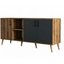 Hanah Home - Aparador 2 nichos 3 puertas decoración nogal y gris antracita L180 cm - Exxen