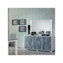 Buffet 2 portes 3 tiroirs Laqué Blanc Brillant/Gris - avellino - l 160 x l 50 x h 82 cm