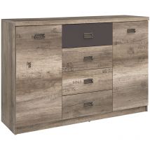 Petits-meubles - Buffet 2 portes 4 tiroirs Abel Bois et Gris
