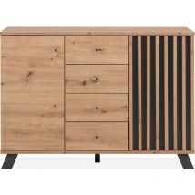 Homifab - Buffet 2 portes 4 tiroirs effet chêne 118 cm - Flavia
