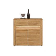 Buffet 2 portes battantes 2 tiroirs Chêne à led - bielsko - l 91,5 x l 40 x h 86 cm